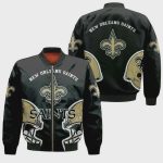 New Orleans Saints Team Logo Pattern Bomber Jacket – Black