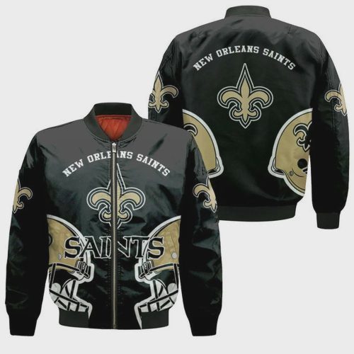 New Orleans Saints Team Logo Pattern Bomber Jacket – Black