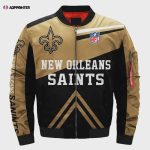 New Orleans Saints Team Logo Pattern Bomber Jacket – Black And Yellow