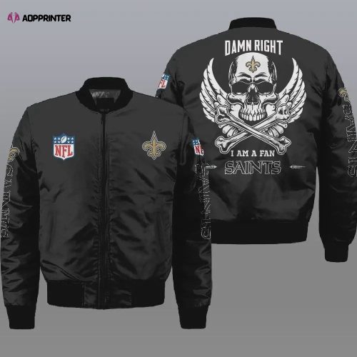 New Orleans Saints Wings Skull Pattern Bomber Jacket – Black