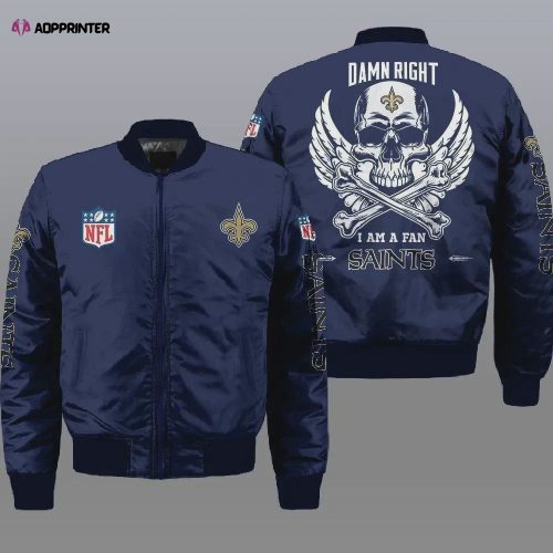 New Orleans Saints Wings Skull Pattern Bomber Jacket – Navy Blue