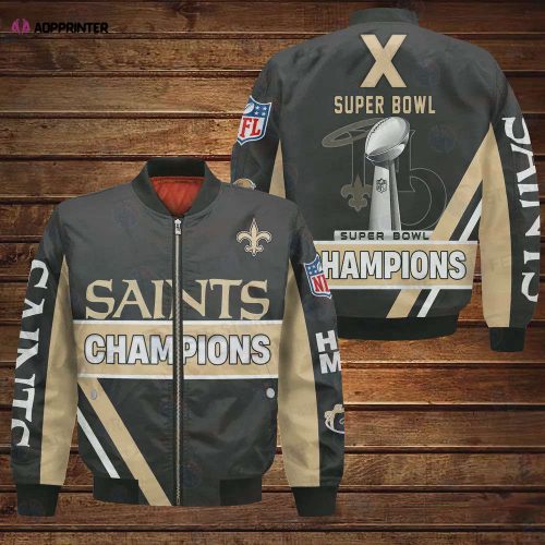 New Orleans Saints Team Logo Pattern Bomber Jacket – Yellow