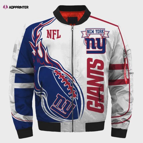 New York Giants Team Logo Pattern Bomber Jacket – Navy Blue And Red