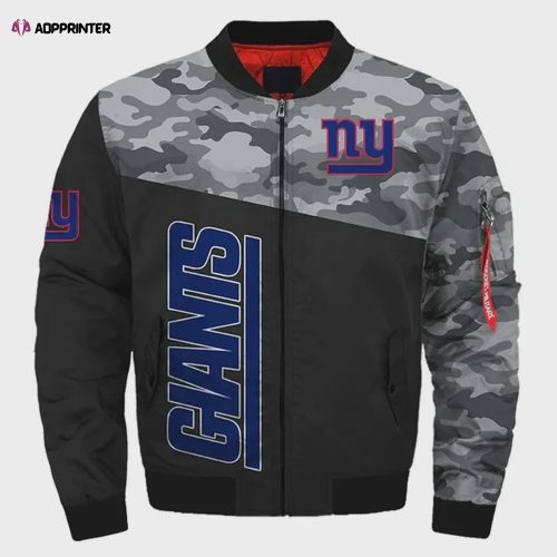 New York Giants Logo Pattern Bomber Jacket – White And Blue