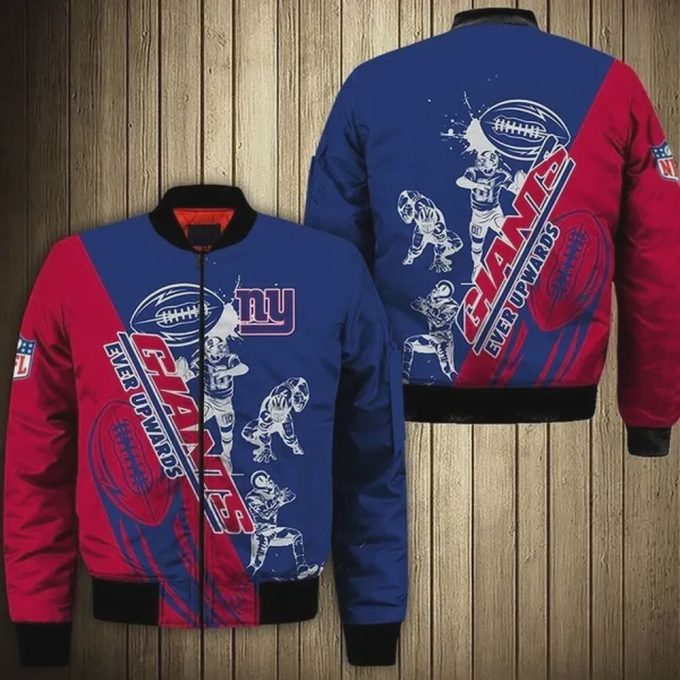 New York Giants Players Pattern Bomber Jacket – Red And Blue