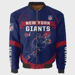 New York Giants Players Running Logo Pattern Bomber Jacket – Blue