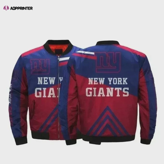 New York Giants Team Logo Bomber Jacket – Blue And Red