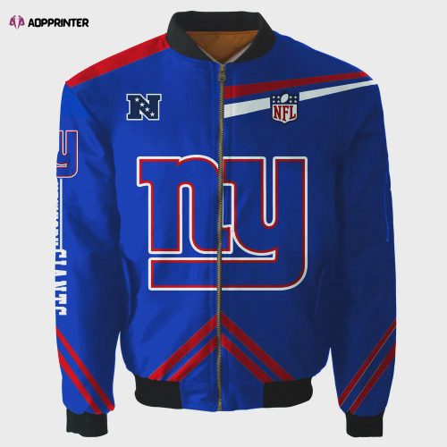 New York Giants Players Pattern Bomber Jacket – Red And Blue