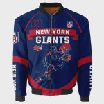 New York Giants Team Logo Pattern Bomber Jacket – Blue And Red