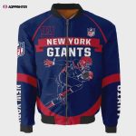 New York Giants Team Logo Pattern Bomber Jacket – Blue And Red