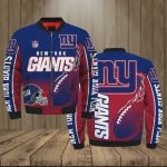 New York Giants Team Logo Pattern Bomber Jacket – Navy Blue And Red