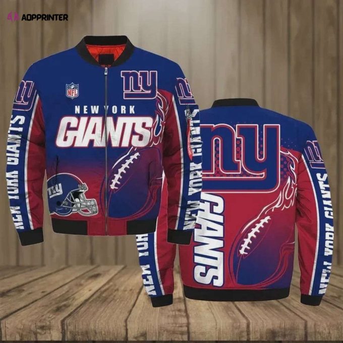 New York Giants Team Logo Pattern Bomber Jacket – Navy Blue And Red