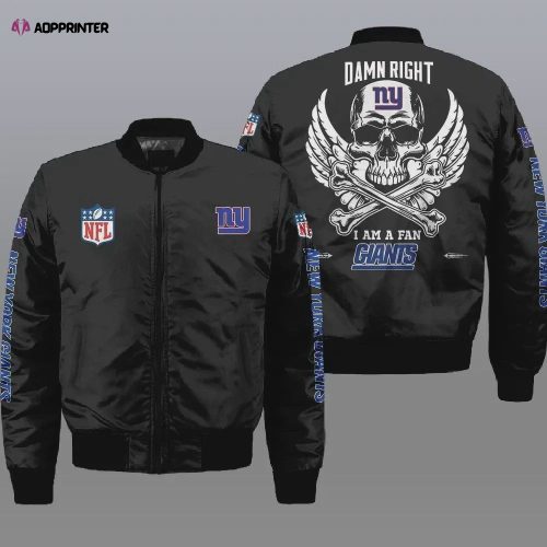 New York Giants Players Running Logo Pattern Bomber Jacket – Blue