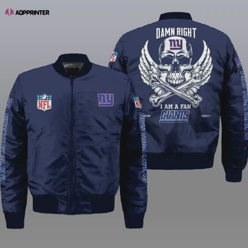 New York Giants Wings Skull Logo Bomber Jacket – Navy Blue