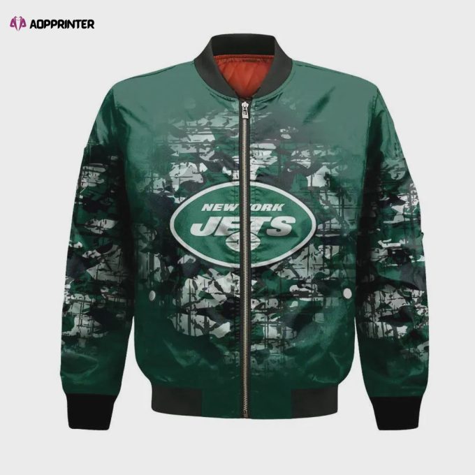 New York Jets Bomber Jacket 3D Printed Camouflage Vintage