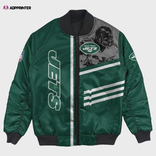 New York Jets Military Pattern Bomber Jacket – Black And Gray