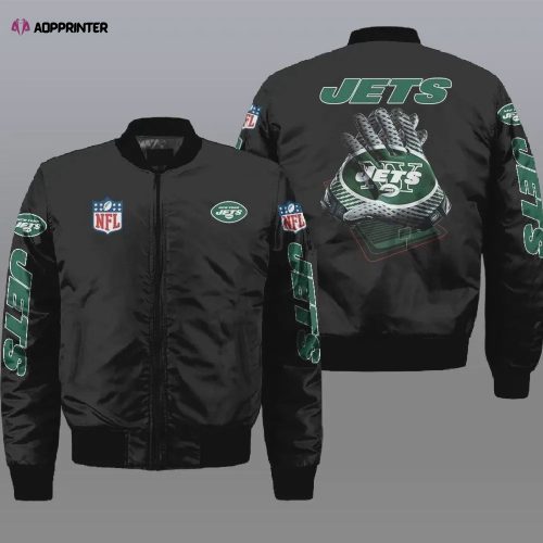 New York Jets Players Running Pattern Bomber Jacket – Dark Green