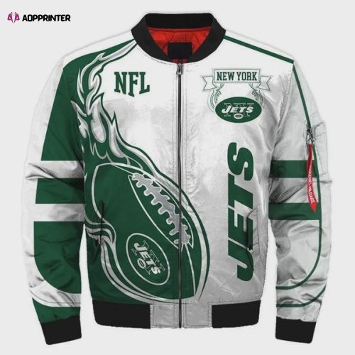 New York Jets Players Running Pattern Bomber Jacket – Dark Green