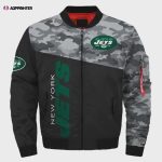 New York Jets Military Pattern Bomber Jacket – Black And Gray