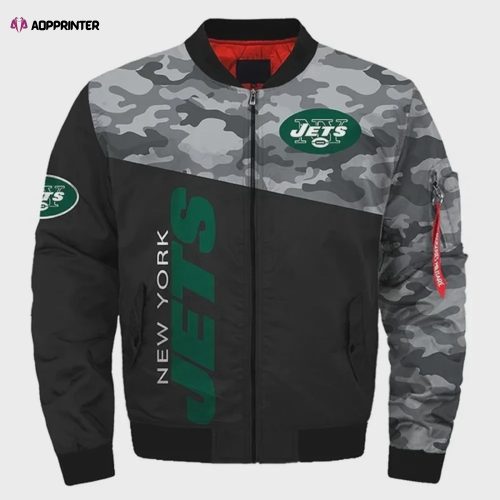 New York Jets Bomber Jacket 3D Printed Camouflage Vintage