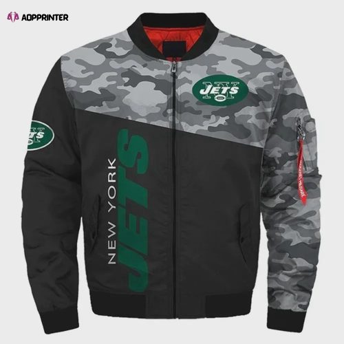 New York Jets Player Running Pattern Bomber Jacket – Dark Green