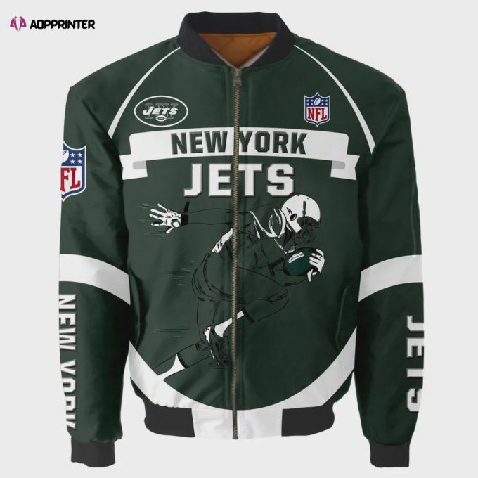 New York Jets Players Running Pattern Bomber Jacket – Dark Green