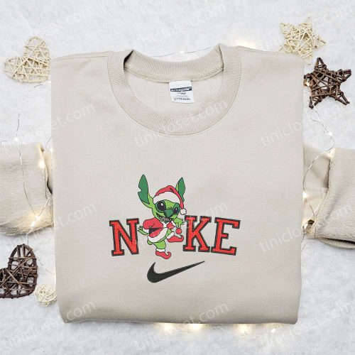 Nike Christmas x Stitch on Grinch Embroidered Sweatshirt – Movie Christmas Shirt Best Gift Ideas