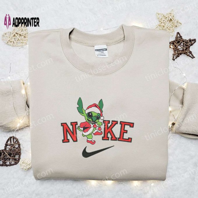 Nike Christmas x Stitch on Grinch Embroidered Sweatshirt – Movie Christmas Shirt Best Gift Ideas