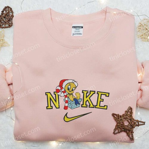 Nike Christmas x Tweety Candy Cane Sweatshirt: Disney Movie Embroidered Shirt Best Gift Ideas