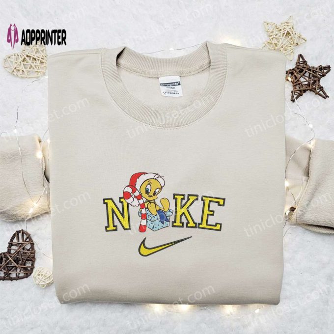 Nike Christmas x Tweety Candy Cane Sweatshirt: Disney Movie Embroidered Shirt Best Gift Ideas