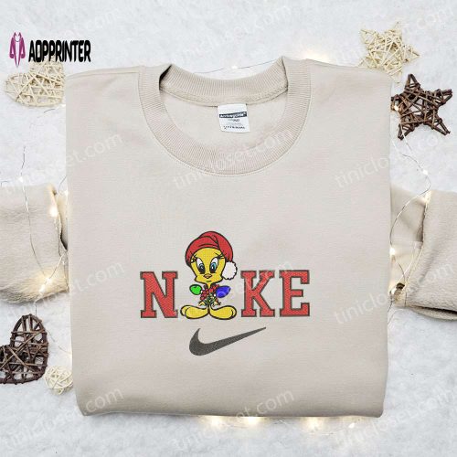 Nike Christmas x Tweety Candy Cane Sweatshirt: Disney Movie Embroidered Shirt Best Gift Ideas