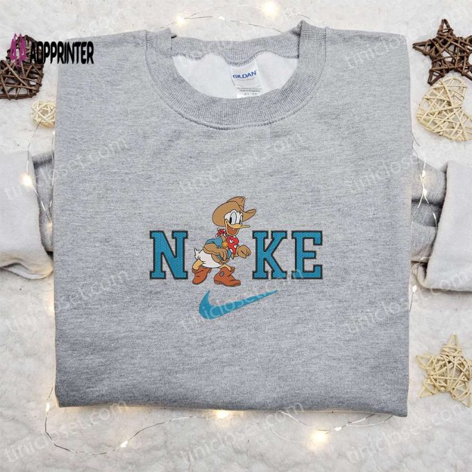 Nike x Donald Duck Cowboy Embroidered Sweatshirt Walt Disney Characters Shirt – Best Halloween Gift Ideas