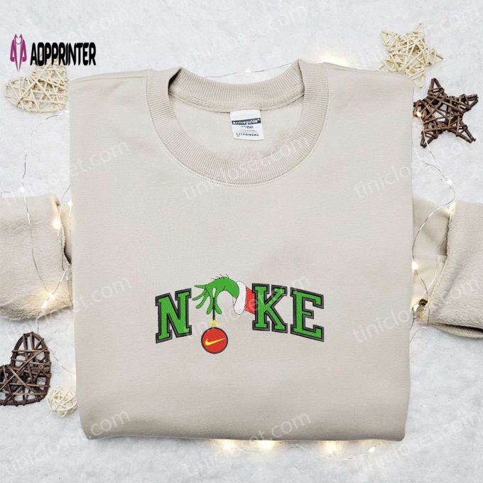 Nike x Grinch Hand Embroidered Sweatshirt Disney Embroidered Shirt Nike Inspired T-shirt