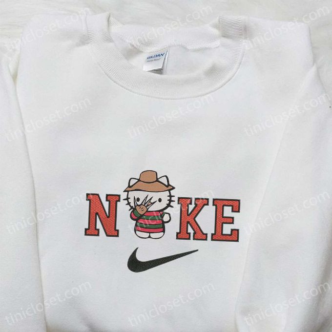 Nike x Hello Kitty Freddy Krueger Embroidered Hoodie: Funny Halloween Sweatshirt Perfect Family Gifts