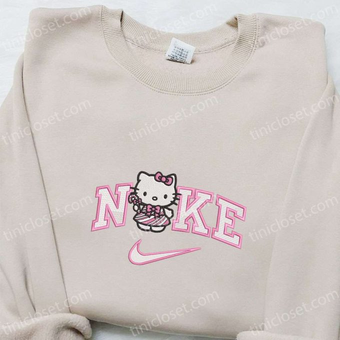 Nike x Hello Kitty Pink Candy Cane Shirt & Hoodie: Cartoon Embroidery for Christmas Gift Ideas