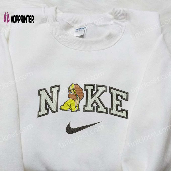 Custom Nike x Lady Dog Embroidered Shirt: Lady and the Tramp Cartoon Design