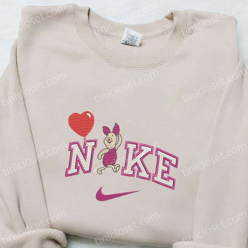 Disney Characters Embroidered Shirt by Nike: Piglet Balloon Cartoon Design Nike Inspired T-shirt