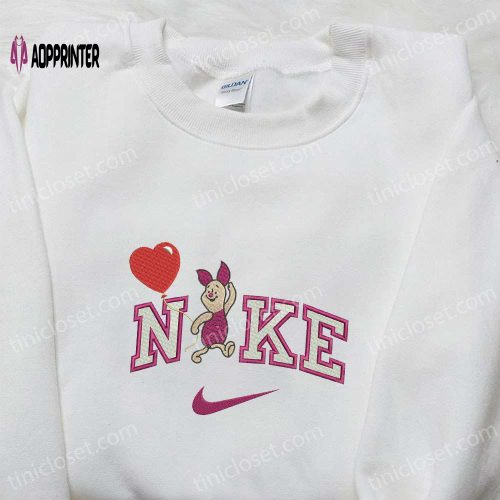 Disney Characters Embroidered Shirt by Nike: Piglet Balloon Cartoon Design Nike Inspired T-shirt