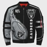 Oakland Raider Logo On BlackGrey Pattern Bomber Jacket