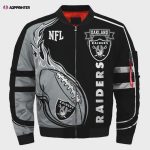 Oakland Raider Logo On BlackGrey Pattern Bomber Jacket