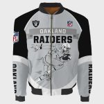 Oakland Raiders Players Running Pattern Bomber Jacket – Black And Gray