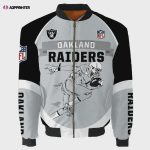 Oakland Raiders Team Logo Pattern Bomber Jacket – Gray And Black