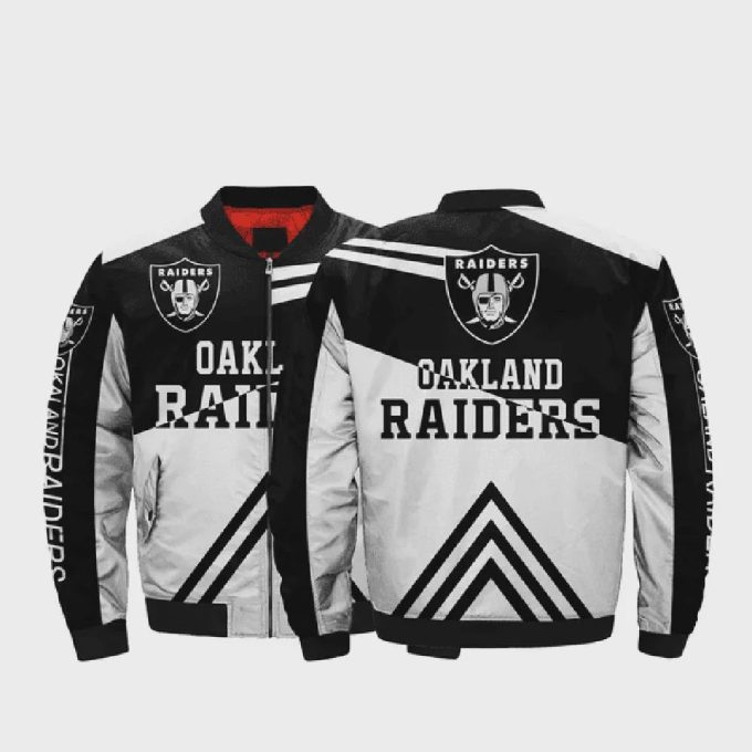 Oakland Raiders Team Logo Pattern Bomber Jacket – White And Black