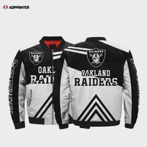 Oakland Raiders Team Logo Pattern Bomber Jacket – White And Black