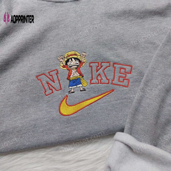 Exclusive One Piece Luffy Nike Shirt & Anime Hoodie with Embroidered Sweatshirt