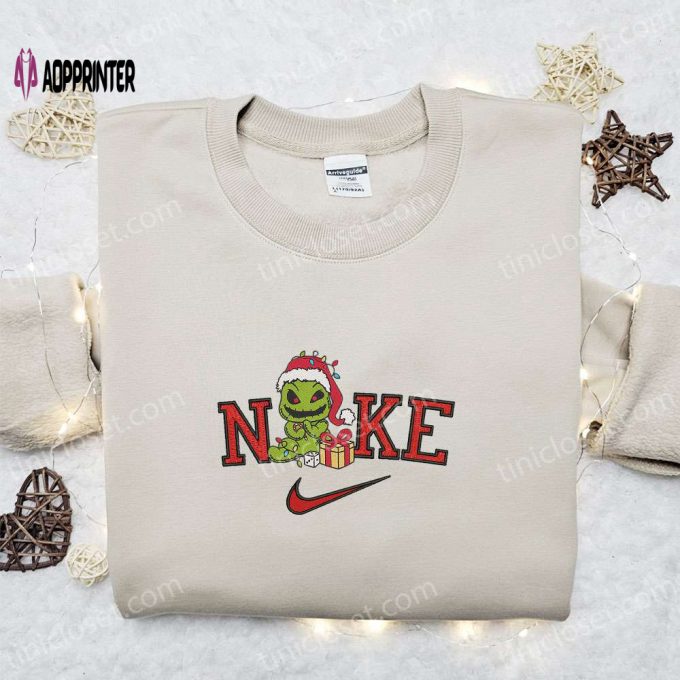 Oogie Boogie Christmas Light x Nike Embroidered Sweatshirt: Movie Merry Christmas Shirt Best Gift Ideas