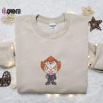 Pennywise Chibi Embroidered Sweatshirt: IT Horror Movie Hoodie – Best Gift Ideas