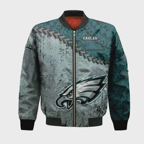 Philadelphia Eagles Bomber Jacket 3D Printed Grunge Polynesian Tattoo