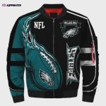 Philadelphia Eagles Logo Bomber Jacket – Black And Teal Color