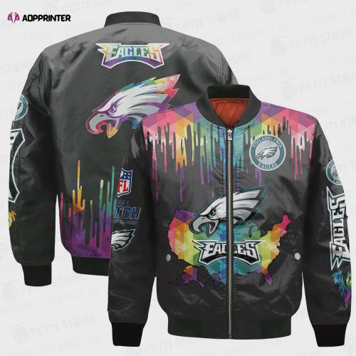 Philadelphia Eagles Black RFLCTV Chevron NFL 2024 Unisex Bomber Jacket V9